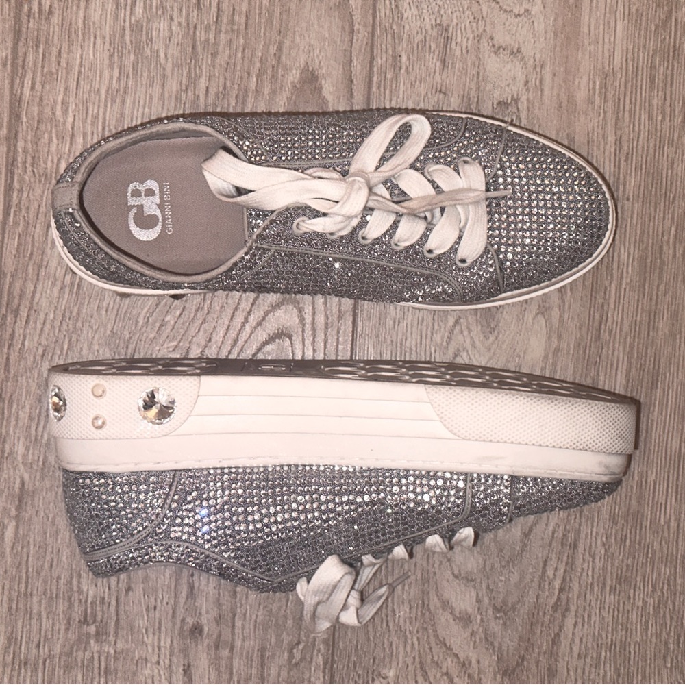 Gianni Bini GB collection, silver rhinestone platform sneakers